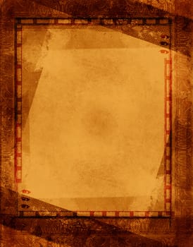 Computer designed highly detailed grunge border and aged textured paper background with space for your text or image