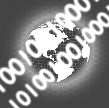 illustration of the planet earth and binary code