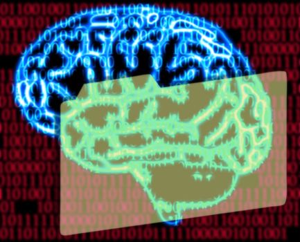 illustration of the humans brain and binary code
