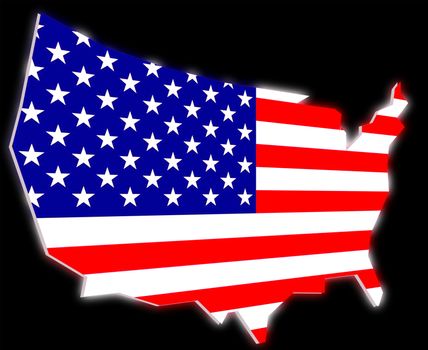 united states of america flag on usa map shape