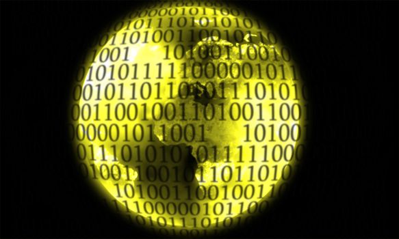 illustration of the yellow earth and binary code