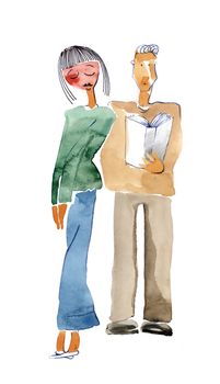 painting illustration of shy girl and guy