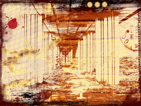 Computer designed highly detailed grunge textured abstract collage - under the bridge
