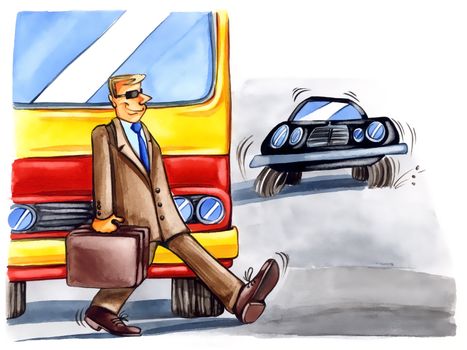 painting illustration of reckless man on the street