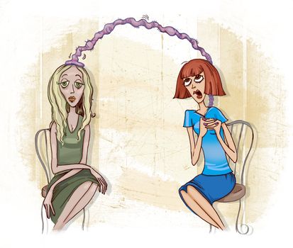 humorous illustration of woman and her mental vampire toxic friend