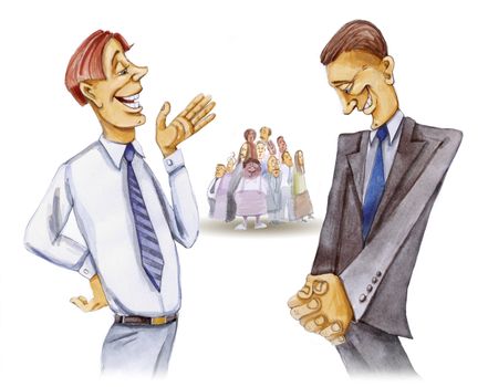 illustration of two lawyers and jury at the court
