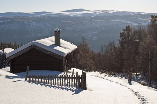 a cottage in a winterlandscape