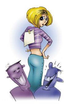 illustration of teen girl and malicious guys