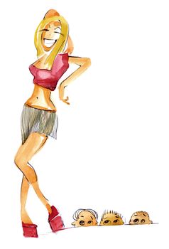 illustration of pretty girl and shy boys