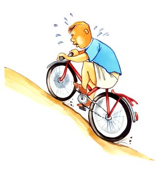 illustration of overweight boy on bicycle