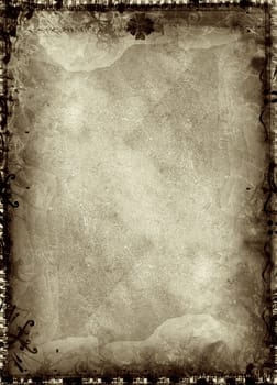 Computer designed highly detailed grunge border and aged textured background with space for your text or image