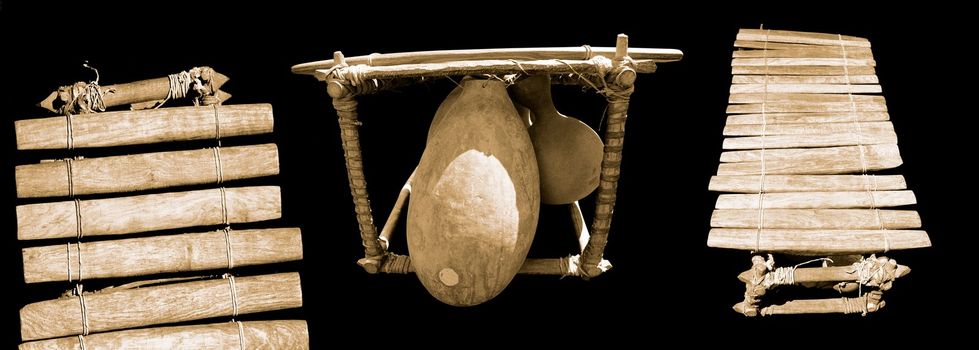 African balaphon on black background  with different views - musical instrument in the percussion family