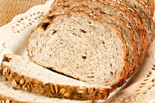 Healthy whole wheat bread in slices - close up