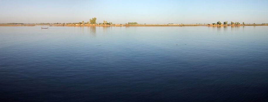 Panoramic and romantic atmosphere at river Niger in Mopti - Mali.