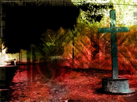 Computer designed highly detailed grunge textured religious background