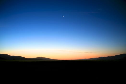 Sunset over the wide rural african landscape in Namibia, South West Africa.