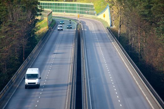 Aerial view of rush hour traffic on the motorway
