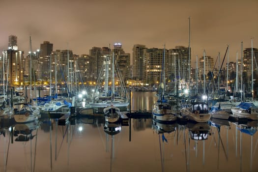 Marina along Stanley Park with Vancouver British Columbia City Skyline