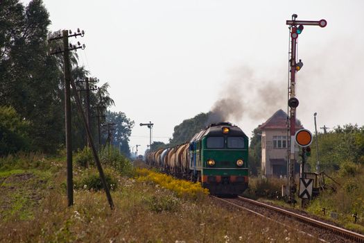 Freight train passing the station
