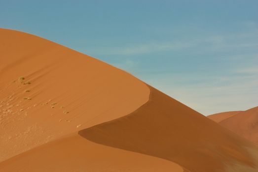 Incredible huge dunes of sand located in Sossusvlei in Namibia within the Namid desert