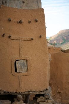 Detail of architecture in the Bandiagara site - an outstanding landscape of cliffs and sandy plateaux with some beautiful Dogon architecture