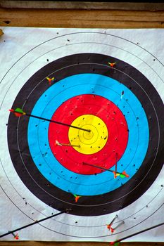 Shooting wheel target with arrows
