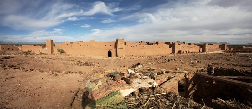 Moroccan village, Atlas mountains in the background