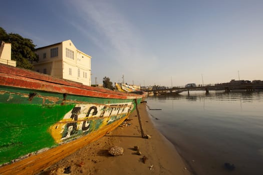 Close up of a fisher boat in the river of Saint Louis
