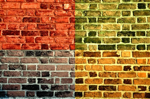 Old brick wall in four different colors.