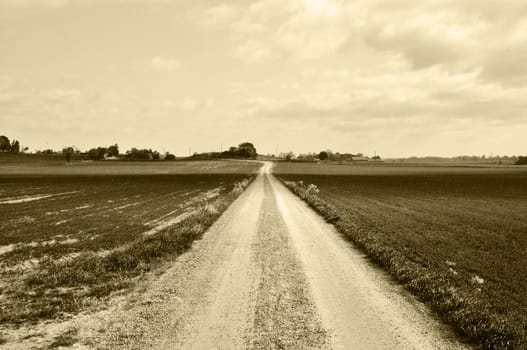 Rural road in sepia to eternity