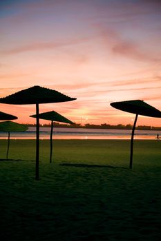 Wonderfull sunset in Essaouira with surf boards - Morocco