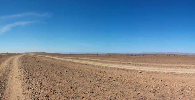 View of a wild landscape and desert in the south of Morocco