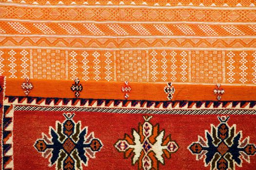 Selection of wonderfully bright colourful cloth at a market stall in Fez, Morocco