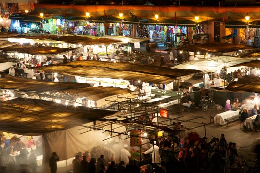 Square  Djamaa El Fna in Marrakesh at night with all the food shops