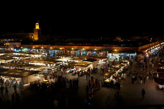 Square  Djamaa El Fna in Marrakesh at night with all the food shops