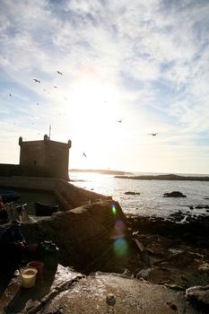 Castle wall in Essaouira on the Atlantic Ocean in Morocco