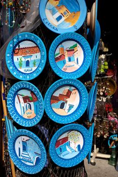 Pottery dishes for sale in the Marrakech Souk