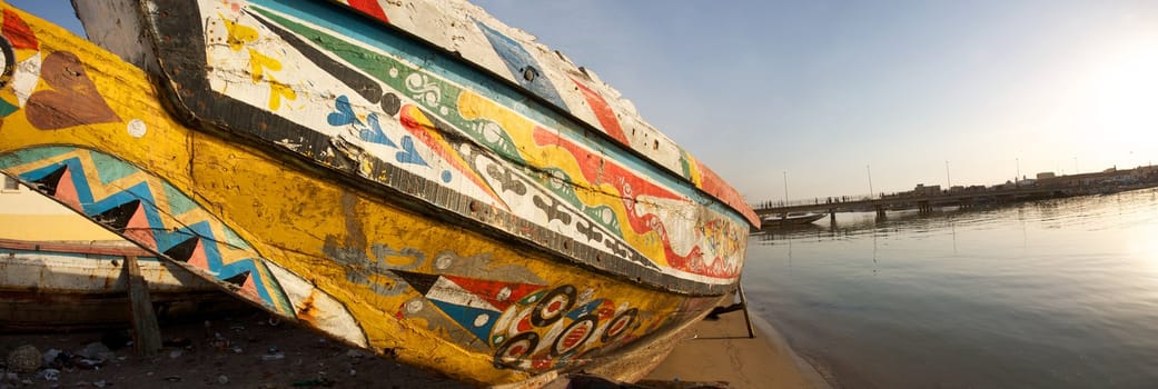 Fisher boats in the harbour of Saint Louis in Senegal