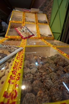 Dry fruits shop on Djemma El Fna square in Marrakesh at night