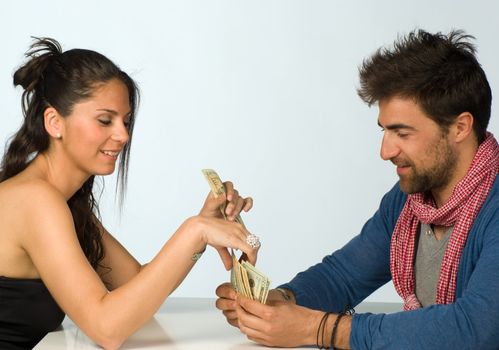Couple  agreeing on sharing money, financial concept