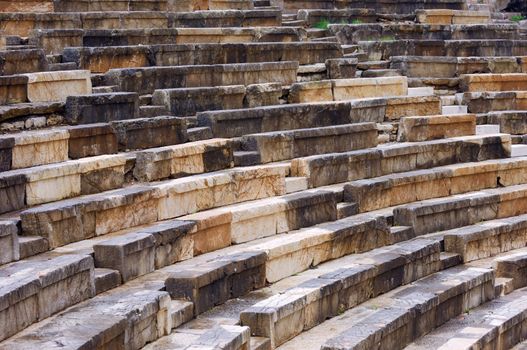 Detail of the seating section of an ancient Greek theater at Ithomi.