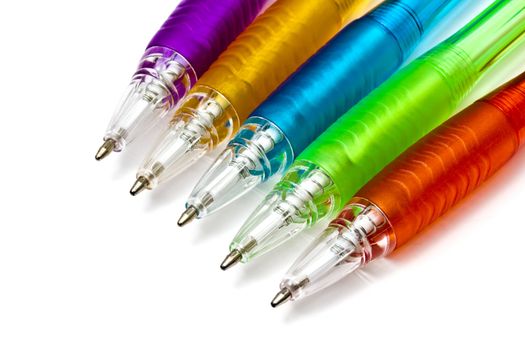 Colorful ballpoint pens isolated on white background 
