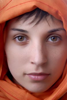 young woman close up portrait, studio picture