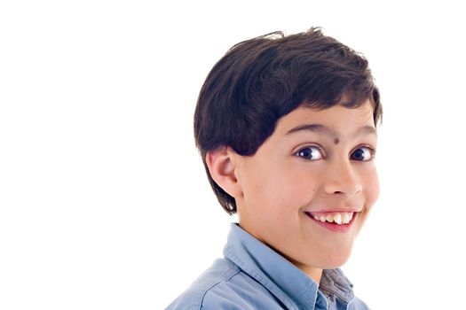 Close up of a boy with a cute expression, over white background.