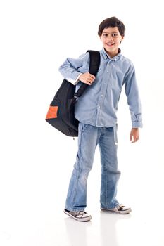 School boy using a backpack