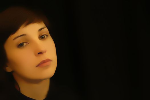 young woman close up portrait in black background