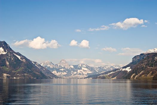 Photo of a lake in the Swiss Alps. View over Vier Wald See, in Switzerland.