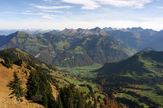 A view over the Swiss Alps in Fall