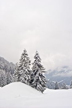 A view over a winter landscape in Switzerland.