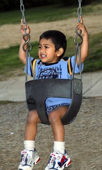 Handsome Indian kid having fun with the swing